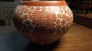 Vintage Sally R.  Garcia Acoma Laguna Southwest Pottery Vase Signed Etched Design