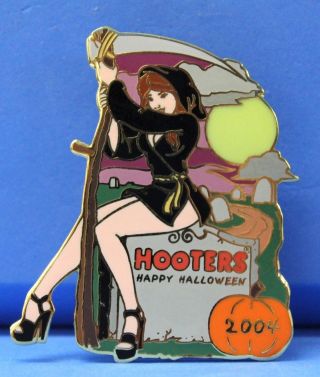 Hooters Restaurant Collectable Happy Halloween Grim Reaper Witch Girl Lapel Pin