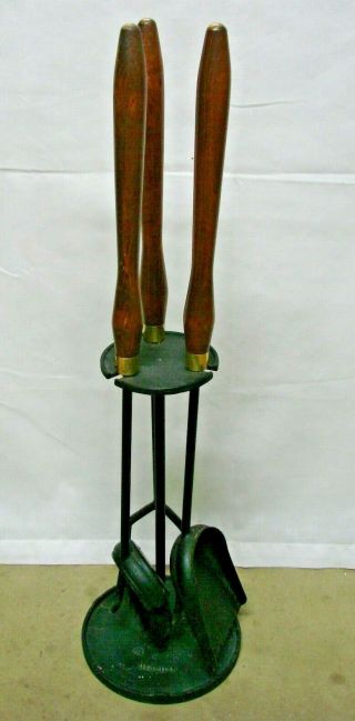 Vintage Cast Iron Fireplace Tool Set With Wood Handles