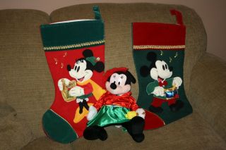 Disney Mickey Minnie Mouse Christmas Stockings 3d Felt Images & Singing Doll