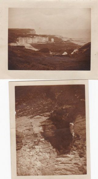 2 Rare Old Photo Landscape Sea Cave Flamborough Yorkshire 1910s F7
