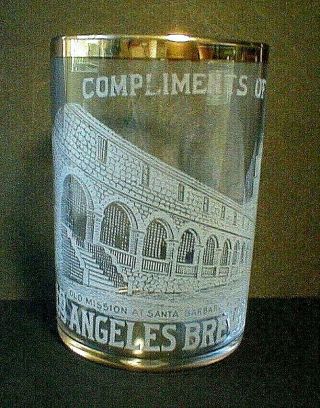 Pre Pro Los Angeles Brewing Co.  Etched Beer Glass,  Santa Barbara Mission,  Cal.