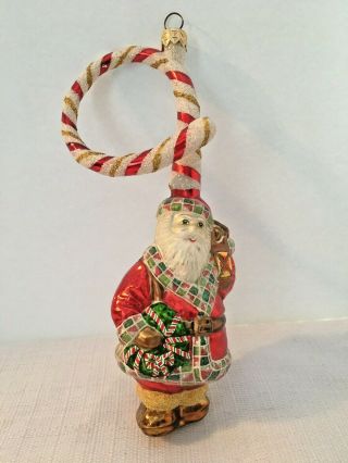 Slavic Treasures Retired Glass Ornament - Santa Claus W/ Candy Cane