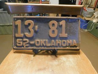 Vintage 1952,  53,  54,  56,  58,  60,  Oklahoma Car Tags " 13 - 81 "