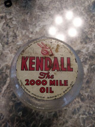 Vintage Kendall 2000 Mile Motor Oil 1 Qt Glass Jar Gas Service Station
