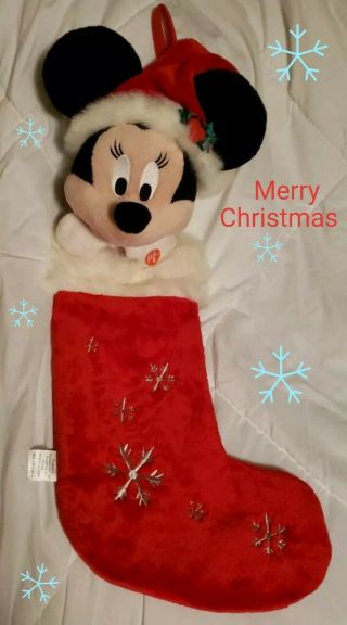 24 " Minnie Mouse Christmas Stocking Red& Snowflakes 3d Plush Head & Music Pretty