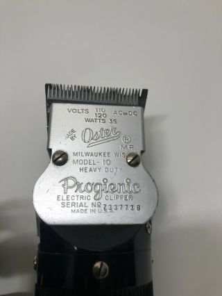 Vintage Oster Electric Hair Clipper Model 10 Heavy Duty Progienic Usa Size 000