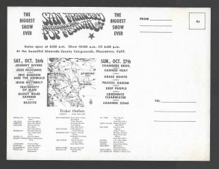 1968 San Francisco International Pop Festival Postcard / Handbill Near 2