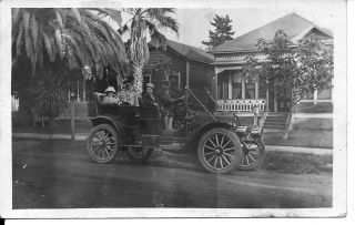 Old Buick Automobile,  1909,  Two Women W.  Baby,  A Boy And Driver,  Houses Rppc