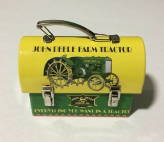 2011 John Deere Metal Miniature Old Fashion Yellow Green Lunch Box Lunchbox