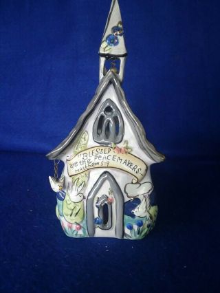 Heather Goldminc Church Tea Lite Blessed Are The Peacemakers Blue Sky Clayworks