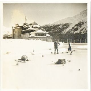 Curling On The Ice At Davos,  St.  Moritz,  Switzerland C1938 - Photo 110mmx110mm Approx