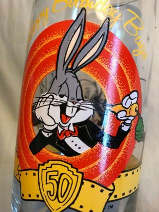 Pair Looney Tunes Happy Birthday Bugs Bunny 50th Anniversary Glasses Cups 1990