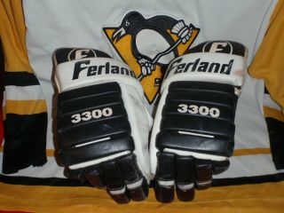 Vintage Ferland 3300 Senior Pro Nhl Pittburg Penguins Hockey Gloves Leather