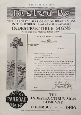 1916 Ad (k10) Indestructible Sign Co.  Columbus,  O.  Road,  Traffic,  Railroad Signs