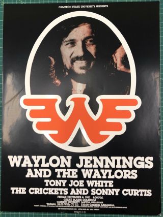 Waylon Jennings Vintage Concert Poster 1981 Lawton Oklahoma Cameron University