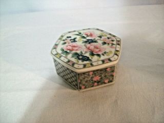 Vintage Takahashi Ceramic Trinket Box W/ Lid Octagon Floral Design Made In Japan