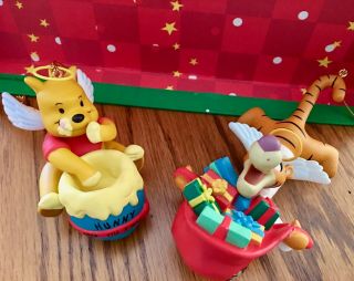 2 Grolier Disney Christmas Ornaments Winnie The Pooh Angel And Tigger Angel