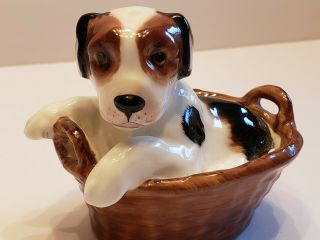 Vintage Royal Doulton England Hn 2587 Terrier Playful Puppy Dog In Basket