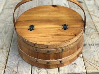 Vintage Bent Wooden Shaker Style Sewing Basket With Handle