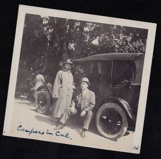 Antique Vintage Photograph Woman And Man Sitting By Antique Car Automobile