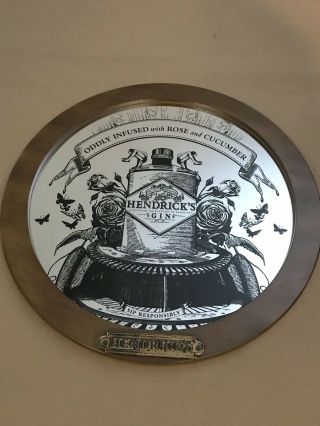 Round 18” Authentic Hendrick’s Gin Etched Mirror Bar Collectible 2