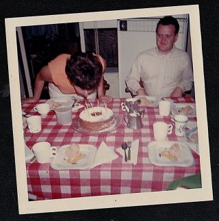 Vintage Photograph Man W/ Woman Blowing Out Candles On Birthday Cake