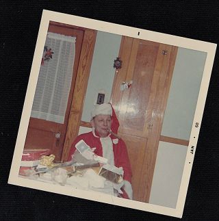 Vintage Photograph Man Dressed As Santa - Christmas Opening Gifts Smoking Cigar