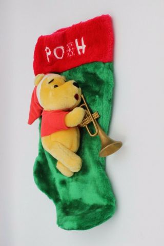 Disney Winnie The Pooh Bear Christmas Trumpet Horn Plush 16 " Stocking