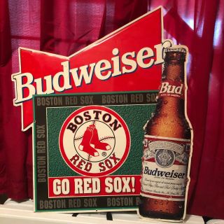 Large Older Fenway Park Budweiser Beer Bar Metal Sign Boston Red Sox