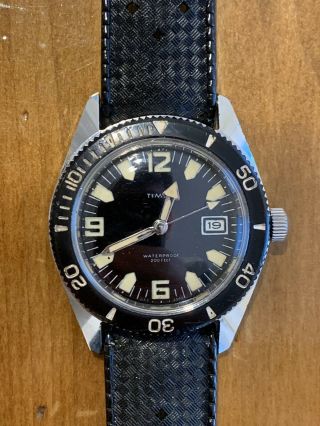 Vintage 1960s Timex Skin Diver Watch With Tropic Strap