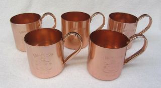 5 Vtg Smirnoff Vodka Moscow Mule Mugs Set Of 5 Copper Alum Glasses 12 Oz Barware