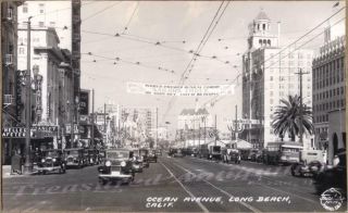 1930s Long Beach California Ocean Avenue Business District Real Photo Postcard