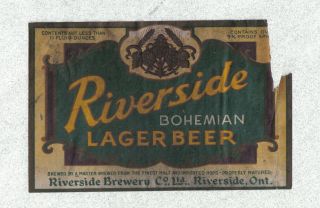 Beer Label - Canada - Riverside Bohemian Lager Beer - Riverside,  Ontario