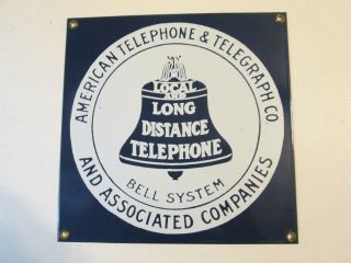 Vintage Enamelled American Telephone & Telegraph Co.  8x8 Inch Sign