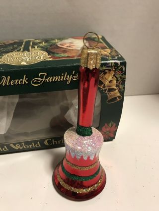 Vintage Merck Old World Christmas Glass Ornament Red Christmas Bell 2
