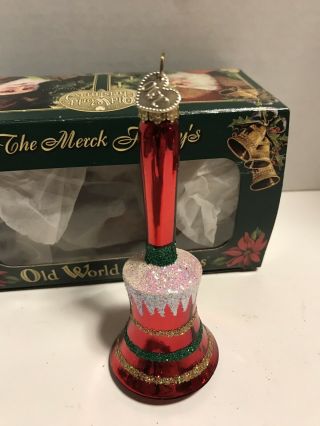Vintage Merck Old World Christmas Glass Ornament Red Christmas Bell 3