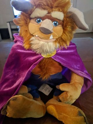Disney Store Beast Plush From Beauty And The Beast Stuffed Doll 15 " Purple Cape