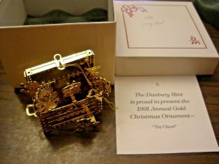 Danbury Annual Gold Christmas Ornament 20 Kt Gold Plated 1991 Toy Chest