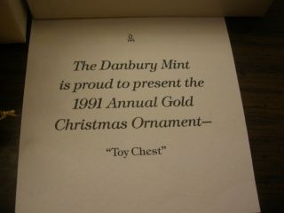 Danbury Annual Gold Christmas Ornament 20 Kt Gold Plated 1991 TOY CHEST 2