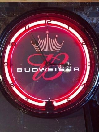 Budweiser Beer Neon Light Clock Sign Man Cave Bar