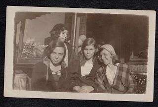 Antique Vintage Photograph Group Of Young Women / Girls Sitting By Store