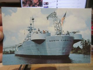 Vintage Old Postcard North Carolina Wilmington Uss Battleship Stern Memorial