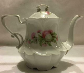Vintage Porcelain Swirl Floral Coffee Tea Pot With Cover Germany Pre Wwii