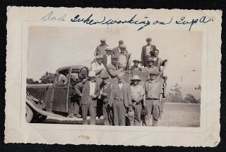 Vintage Antique Photograph Large Group Of Men Standing By Antique Truck / Auto