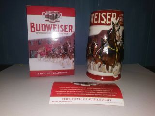 Authentic 2018 Budweiser Anheuser Busch Holiday Christmas Beer Stein W/box