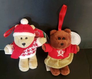 Set Of 2 Starbucks Christmas Holiday Ornaments 2018 Bearista Boy Girl Bear Plush