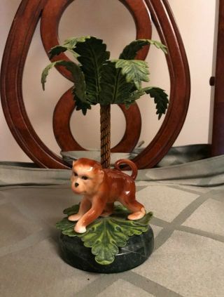 Vintage Petites Choses Cast Metal Marble Monkey & Palm Tree Candle Holder L@@k