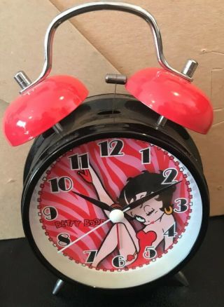 Betty Boop Twin Bell Alarm Clock ⏰ 7” X 4” X 3” Takes 1 Aa Battery - 2014 -