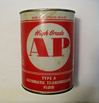 Vintage Full Quart Ap Automatic Transmission Fluid Type A Advertising Oil Can